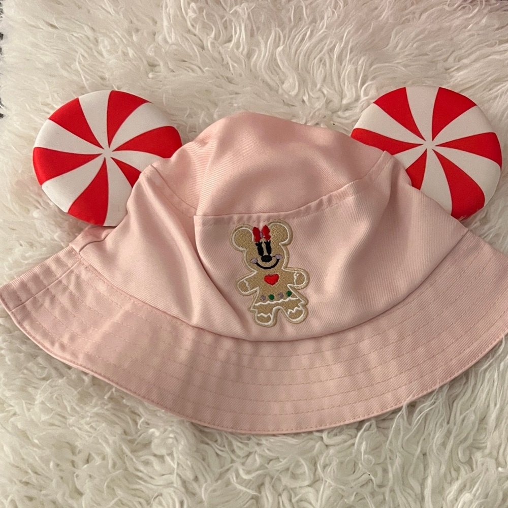 Pink Bucket Hat with Peppermint Ears Mickey Gingerbread